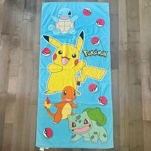 Pokemon Beach Towel Pikachu Charmander Bulbasaur Squirtle Blue Cotton 2022